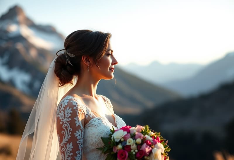 Elegant wedding photography in Denver with mountain backdrop
