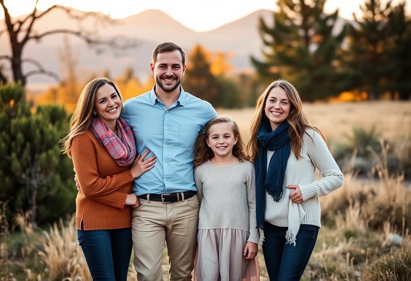 Happy family enjoying outdoor portrait session in Denver
