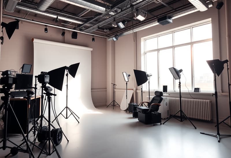 Professional photography studio with equipment and lighting